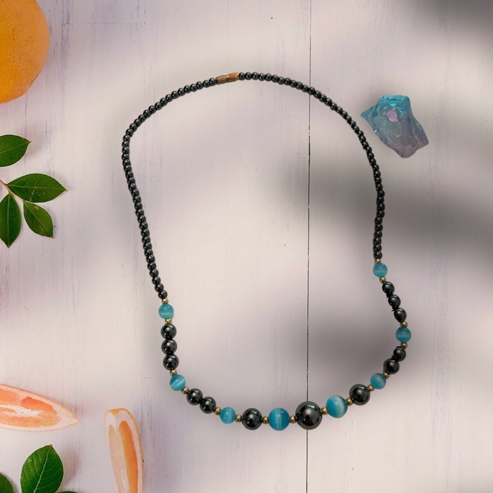 Midnight Chalcedony Blue Turquoise Beaded Necklace